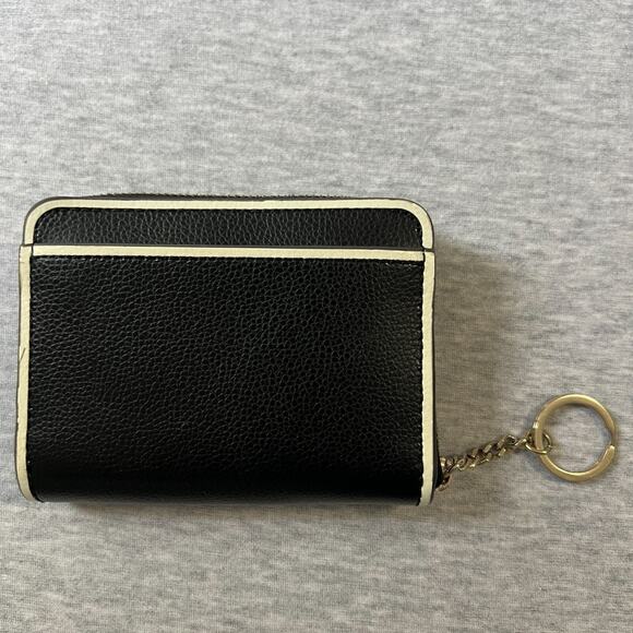 Kate Spade New York Black Pebbled Leather Zip Around Wallet Key Ring White Trim - Picture 3 of 10
